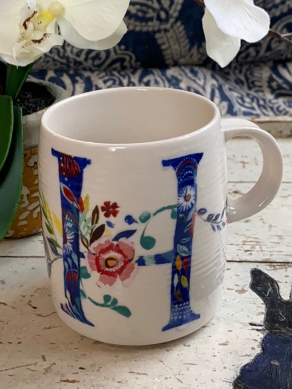 ANTHROPOLOGIE Coffee Mug H Floral Ceramic Pottery Mug by Starla M. Halfmann